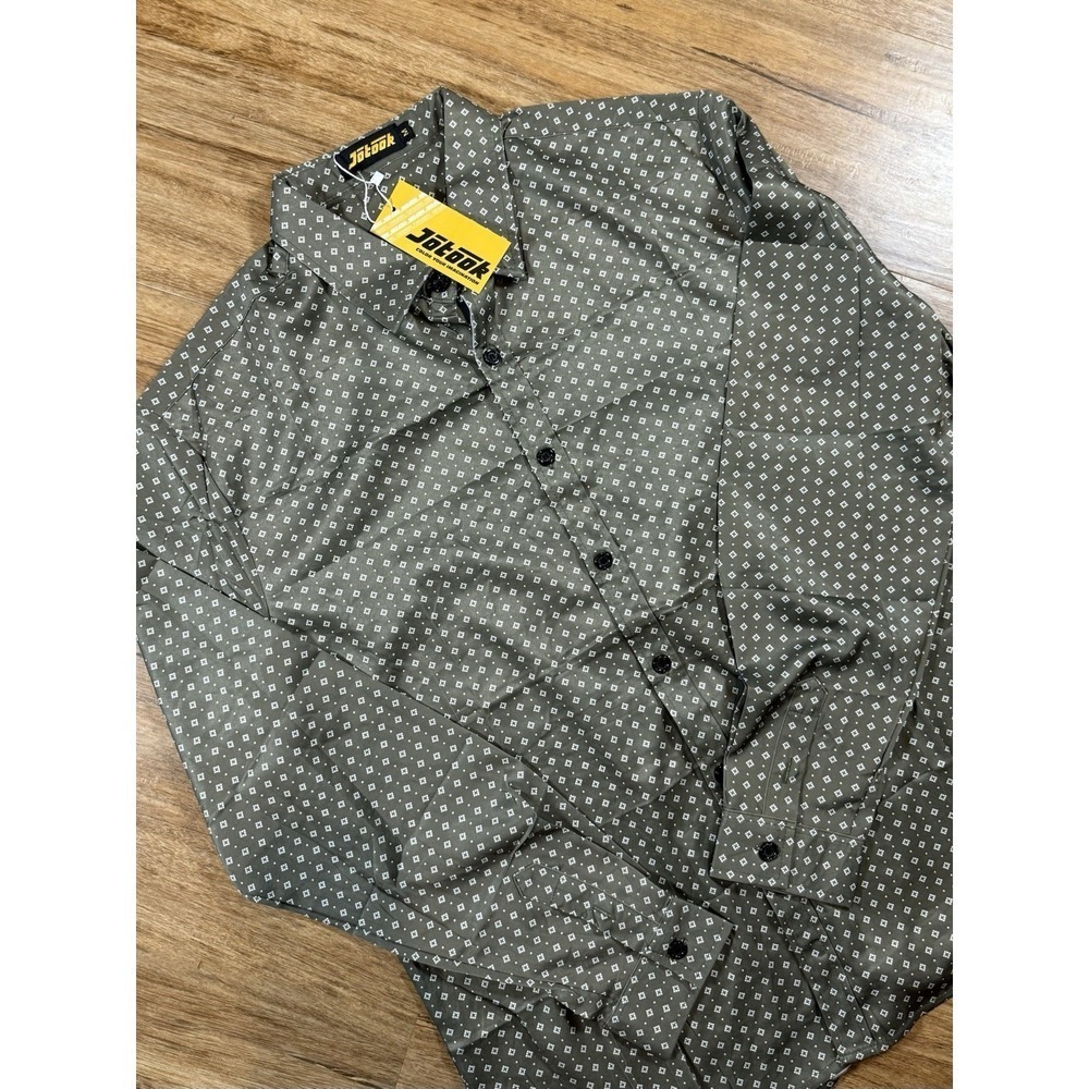 Jotook Mens Medium Gray Geometric Print Button Down Shirt Long Sleeve NWT